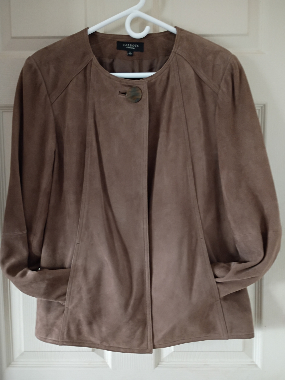 Vtg Talbots Brown Goat Suede sz 14 1-Button Jacket Hip Lngth Pockets Exc Cond!